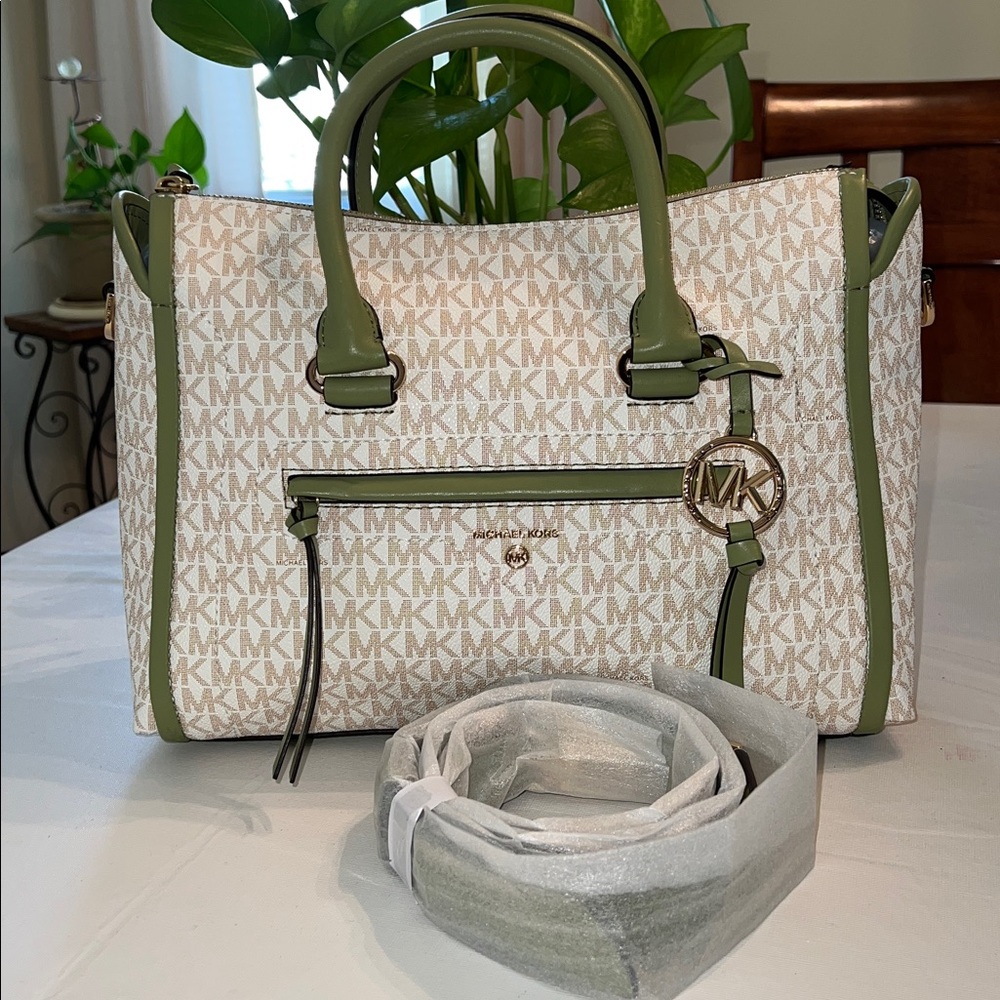 Michael Kors Cream and Green Tote
